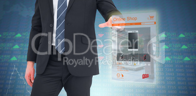 Composite image of mid section businessman pointing with his finger