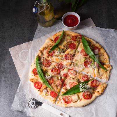 vegetarian wild garlic pizza