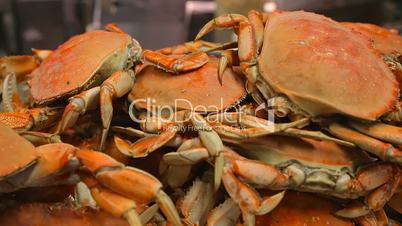 Appetizing freshly prepared crabs close-up