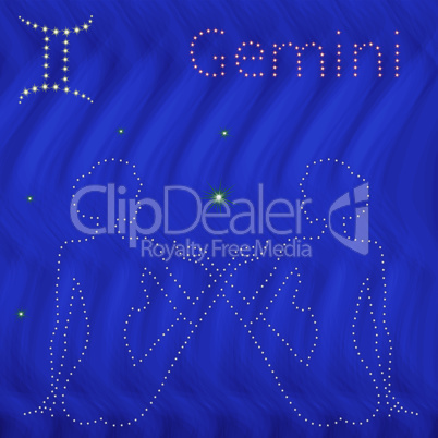 Zodiac sign Gemini contour on the starry sky