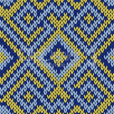 Knitting seamless pattern in blue and yellow