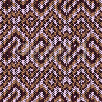 Knitting seamless pattern in light pink and brown