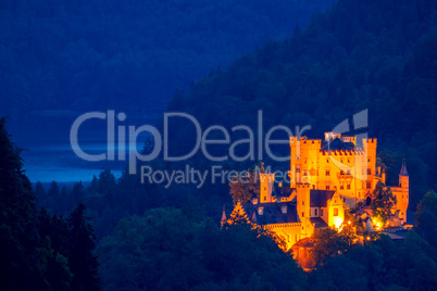 Night Castle in the Forested Mountains