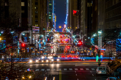 Night Traffic on the 42nd Street of NYC