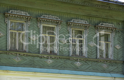 Traditional Russian wooden windows of old house