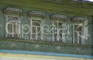 Traditional Russian wooden windows of old house