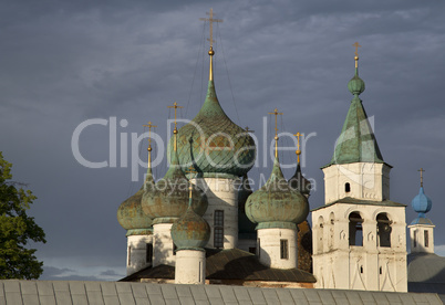 domes of the church against dramatic cloudy sky