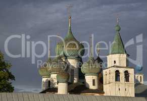 domes of the church against dramatic cloudy sky