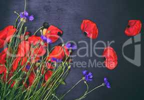 Bouquet of field poppies and cornflowers