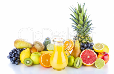 Assortment of exotic fruits on white