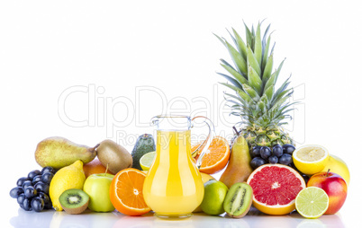 Assortment of exotic fruits on white