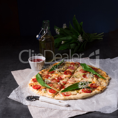 vegetarian wild garlic pizza