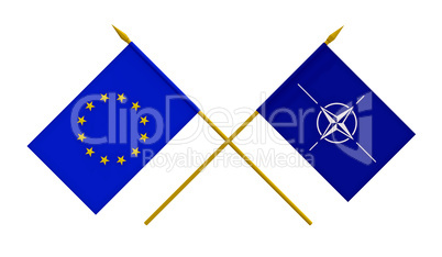 Flags of NATO and European Union, 3d render