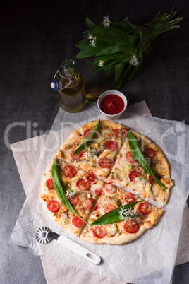 vegetarian wild garlic pizza