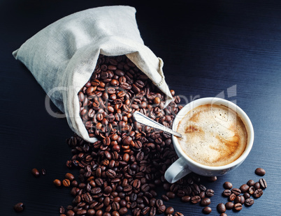 Coffee cup, coffee beans