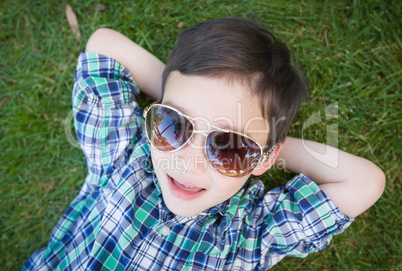 Mixed Race Chinese and Caucasian Young Boy Wearing Sunglasses Re