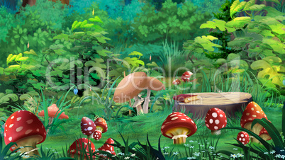 Amanita Mushrooms in a Forest Glade