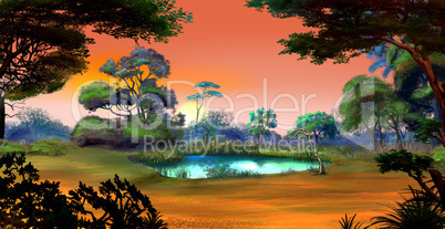 Small Pond on a Forest Glade at Dawn