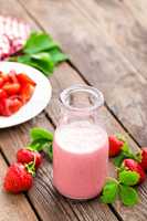 Strawberry yogurt with fresh berries, delicious drink, cocktail