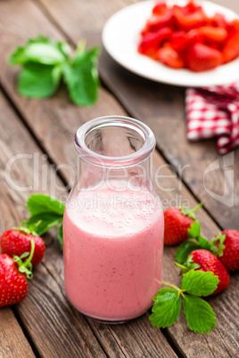 Strawberry yogurt with fresh berries, delicious drink, cocktail