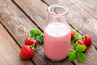 Strawberry yogurt with fresh berries, delicious drink, cocktail