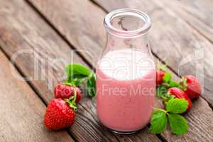 Strawberry yogurt with fresh berries, delicious drink, cocktail