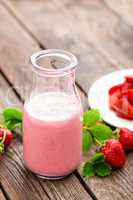 Strawberry yogurt with fresh berries, delicious drink, cocktail