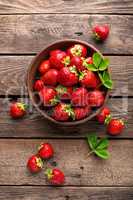 Fresh juicy strawberries with leaves. Strawberry.