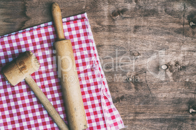 Old wooden vintage kitchen utensils