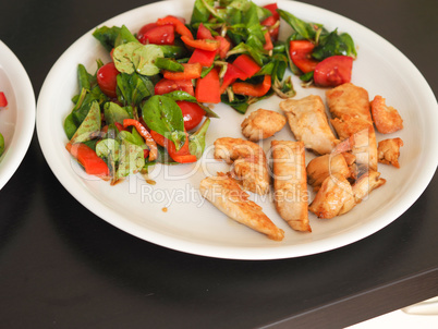 Roasted chicken with salad