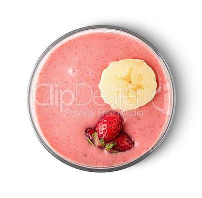 Banana strawberry smoothies top view