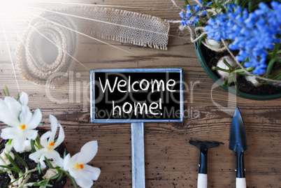 Sunny Spring Flowers, Sign, Text Welcome Home
