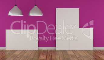 Three Mock up poster in a pink room