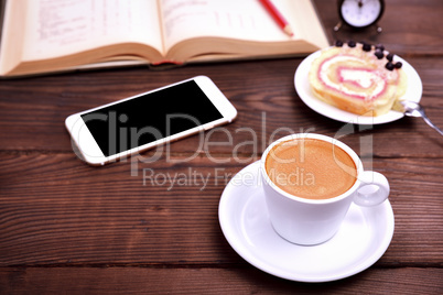 Cup of coffee, smartphone