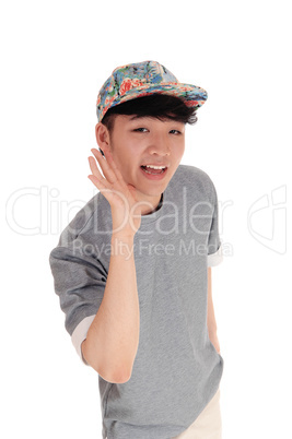 Happy Asian man with cap.