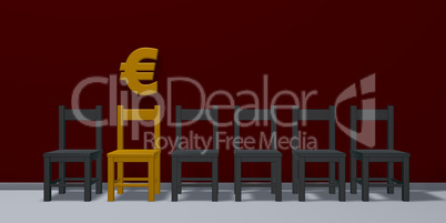 euro symbol and row of chairs - 3d rendering