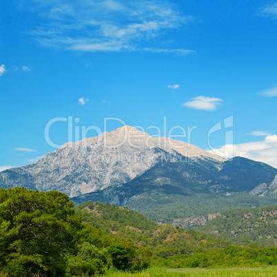 The top of the mountain Olympos against the blue sky