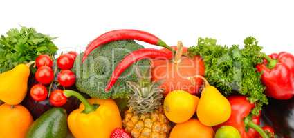 fruits and vegetables on white background