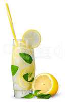 Glass of lemonade with straw