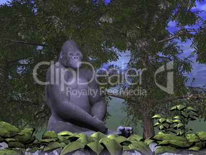 Gorilla monkey thinking - 3D render