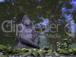 Gorilla monkey thinking - 3D render