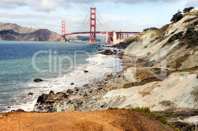Baker Beach with the Golden Gate Bridge in the background.