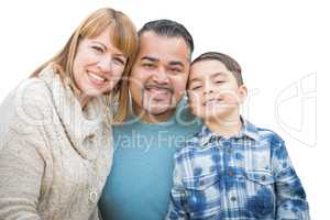 Happy Mixed Race Hispanic and Caucasian Family Isolated on a Whi