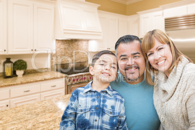 Young Mixed Race Family Having in Beautiful Custom Kitchen