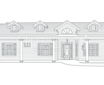 Custom Black Pencil House Drawing on White Background.