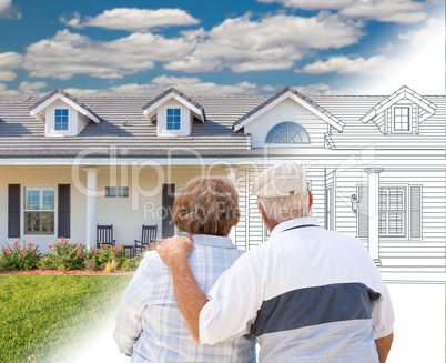 Senior Couple Looking At New House Drawing Gradating Into Photog