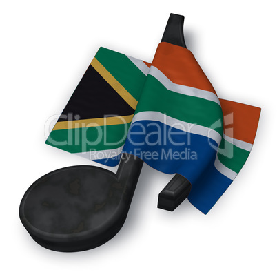 music note symbol and flag of south africa - 3d rendering