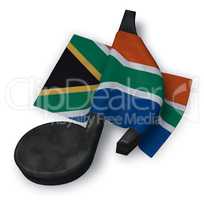 music note symbol and flag of south africa - 3d rendering