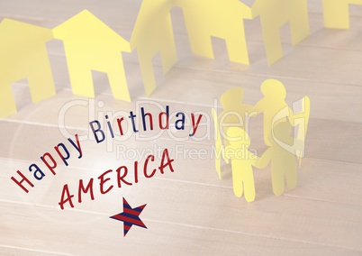 Composite image of yellow paper family for the independence day