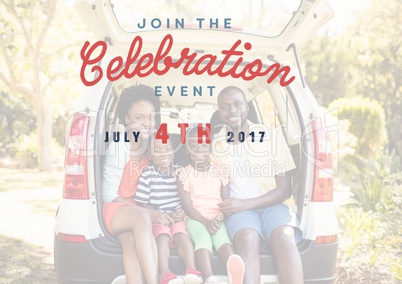 Smiling family in a trunk for the 4th of july